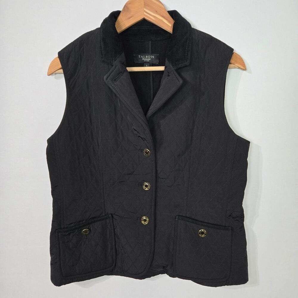 Talbots Quilted Vest Women Small Petite Corduroy Collar Button Up Layering - Picture 1 of 10